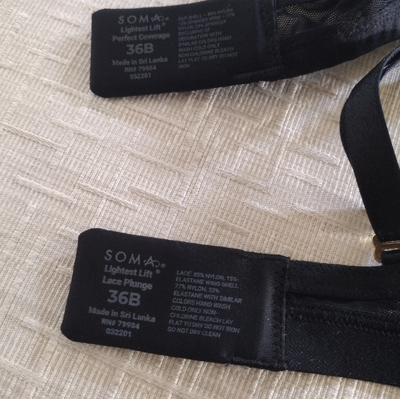 Lot Of 2 Soma Black Lightest Lift Underwire Perfect Coverage & Plunge Bra 36B - Picture 9 of 10